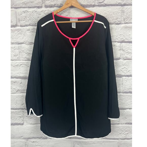 Catherines Womens 1X Minimalist Career Artsy Modest Y2K 90s Colorblock Blouse - Picture 3 of 9